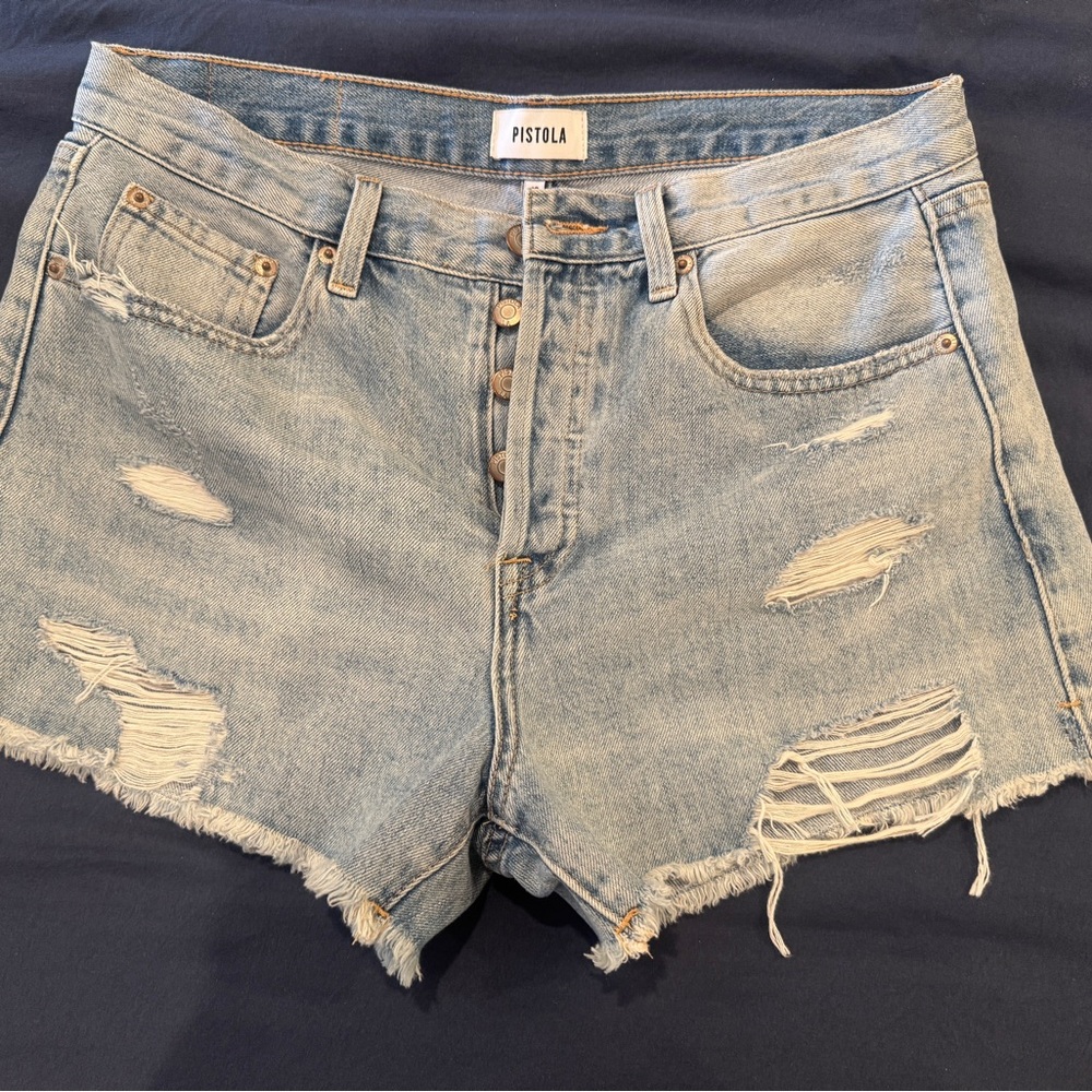 pistola Light Wash Distressed Denim Jean Shorts